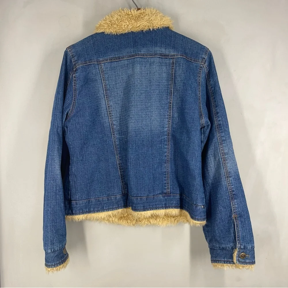 Vintage Y2K Clash Denim Jacket Faux fur collar women size XL - Picture 3 of 9